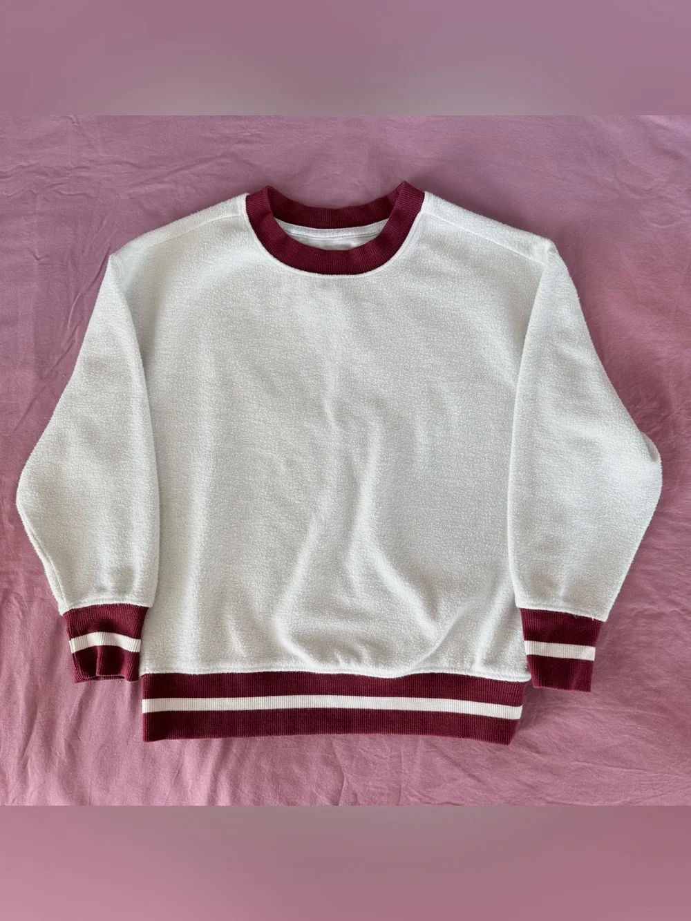 Old Navy Kids Oversized Cream Sweatshirt with Burgundy Rib Trim Size S (6-7)